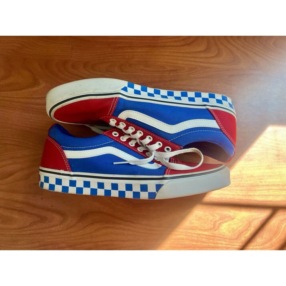 Vans Men's 10 Red White Blue Skate Shoes Checkered Sole Low Top Sneakers 507698